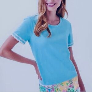 NWOT- Lilly Pulitzer Fresh Water Blue Clairmont Ric Rac Trimmed Knit Top